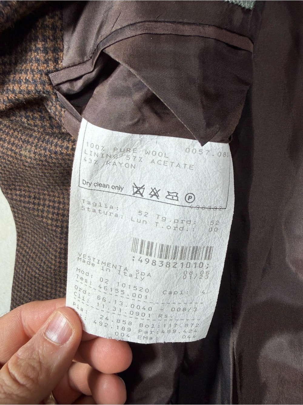 Vestimenta EU 52 US 44R 100% Wool Made in Italy Brown Houndstooth Sport Coat - Picture 11 of 12